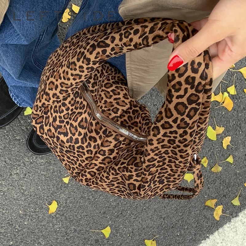 

LEFTSIDE Retro Faux Suede Leopard Saddle Bag 2025 Trendy Shoulder Bag Fashion Underarm Bags Females Luxury Handbags and Purses