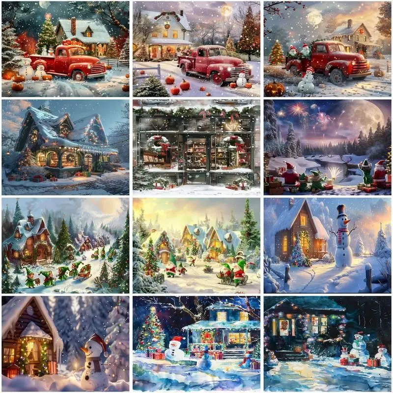 

CHENISTORY DIY Painting By Number Winter House Landscape Acrylic Paintings Art Drawing On Canvas Pictures By Numbers Home Decor