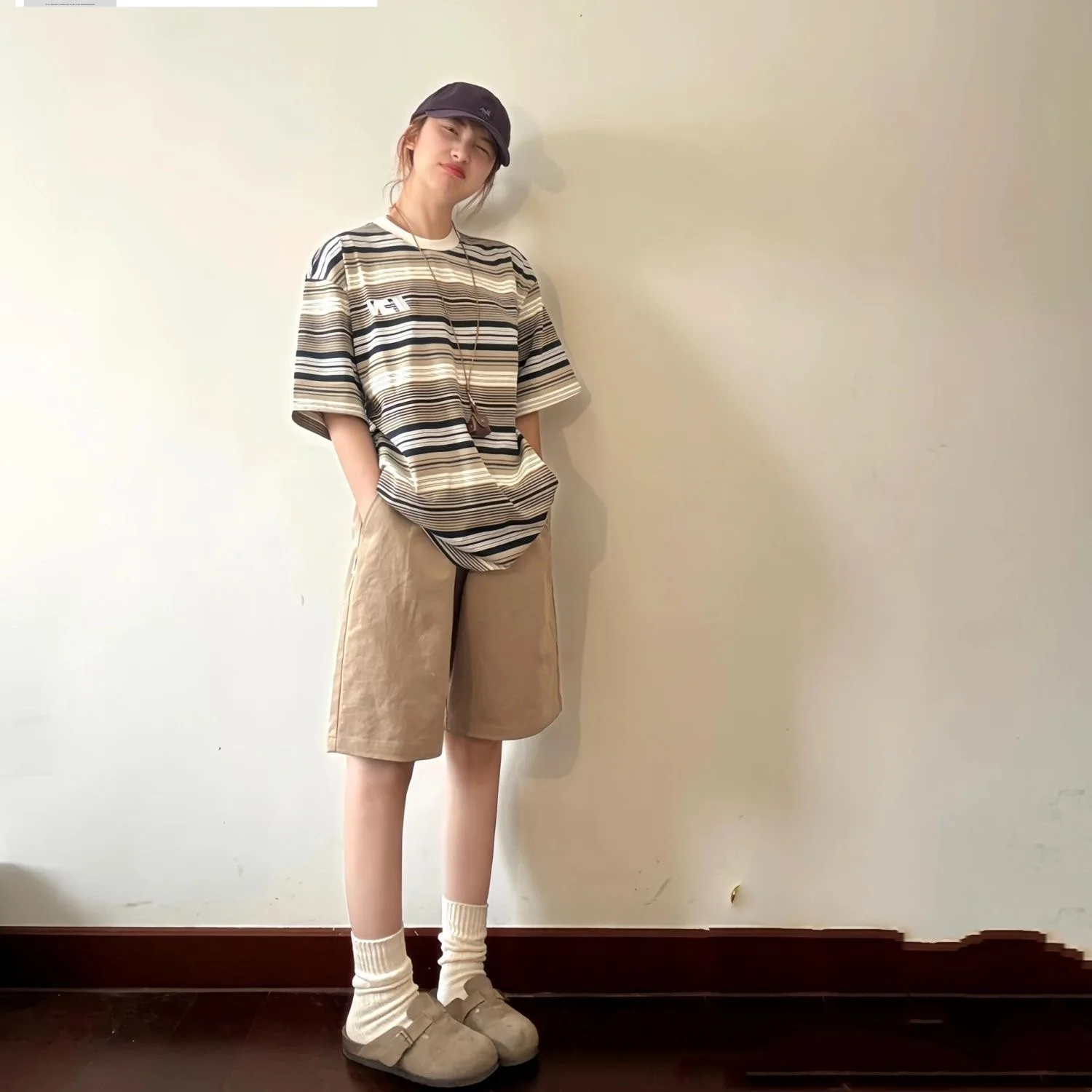 Summer Thin Khaki Color Women's Casual Work orts Loose BF Lazy Sport Slimming Five-Quarter Length High Waist Cotton Pants