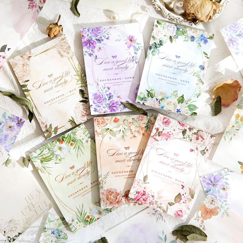 50Pcs/pack Vintage Floral Decor Paper Easy Cut Writeable DIY Craft Material Paper