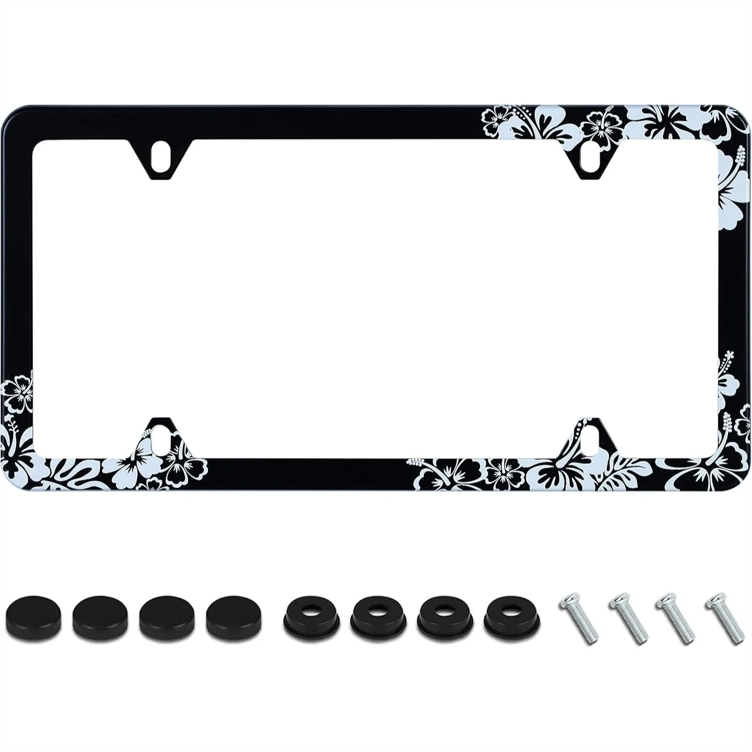

Stainless Steel Hibiscus License Plate Frame with Screws for Men Women, 12.2x6.3 Inches, 1 Pack