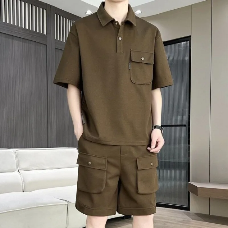 

High End Cool Stylish Men's Summer Outfit 2025 Polo Shirt and Shorts Set Short Sleeve Top with Pants