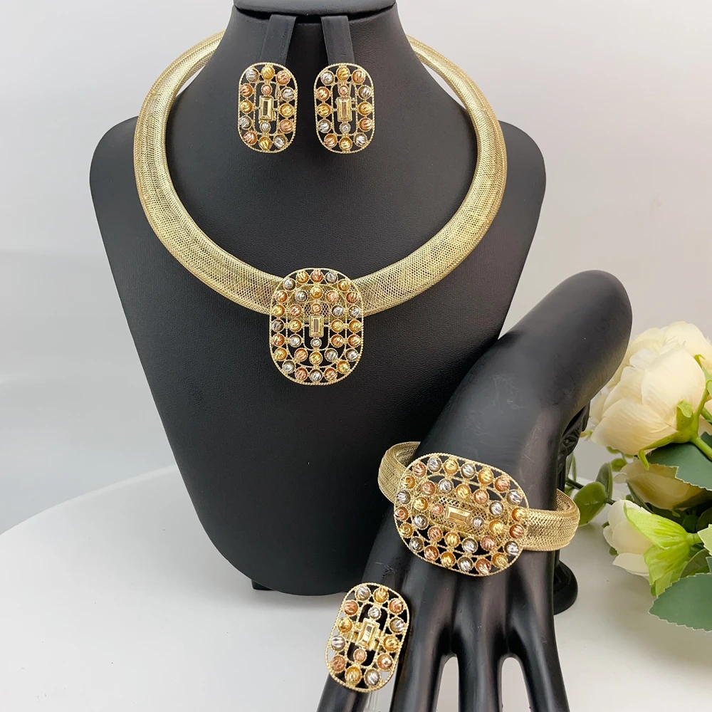 

Brazilian Simple Style Big Bold Necklace Luxury Quality African Bride Jewelry Set For Women Party Gifts FHK22996