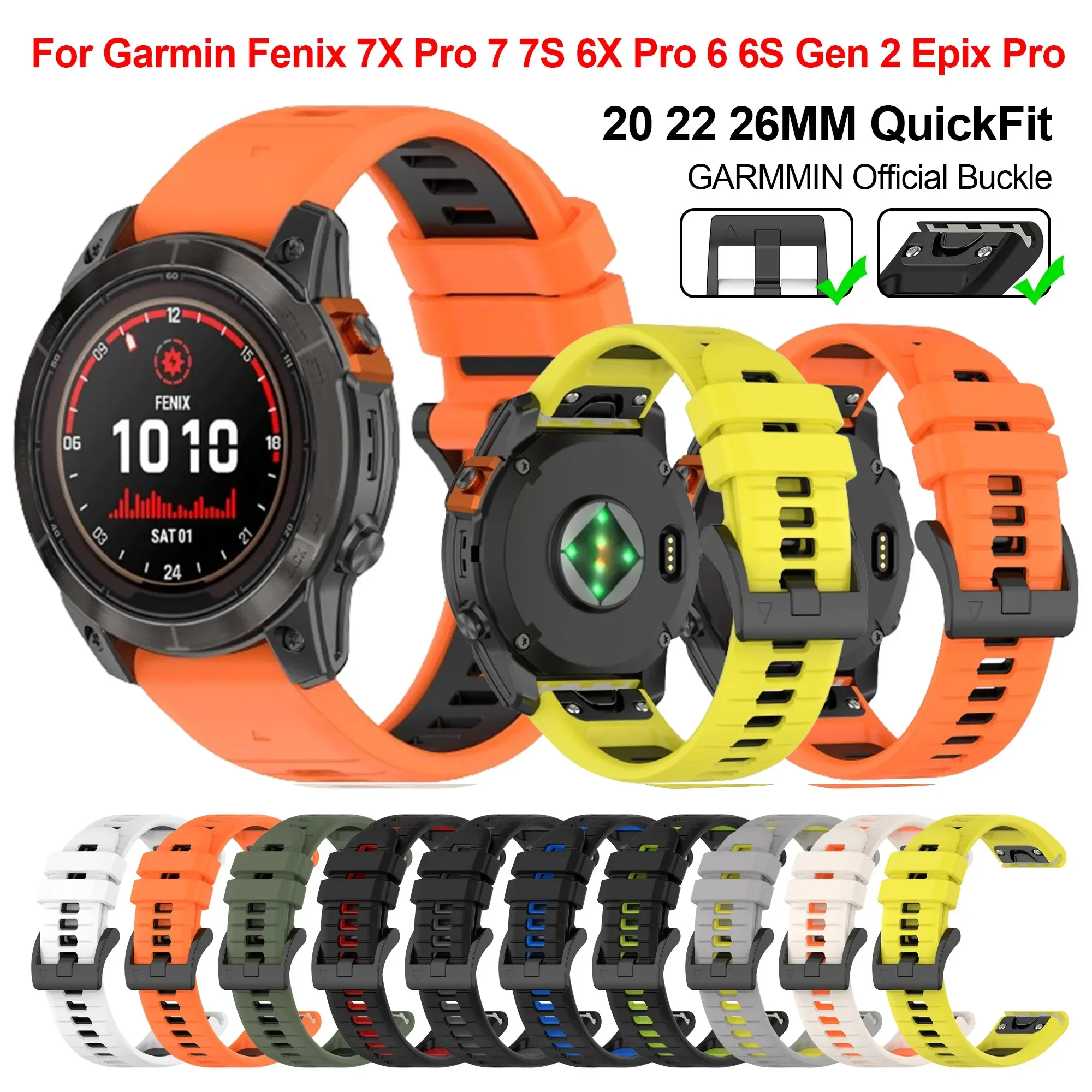 26 22 20mm Silicone Watch Band Straps For Garmin Fenix 6X 6 6S Pro 7X 7 Easyfit Wristband Fenix 5 5X 5S Plus Smartwatch Bracelet