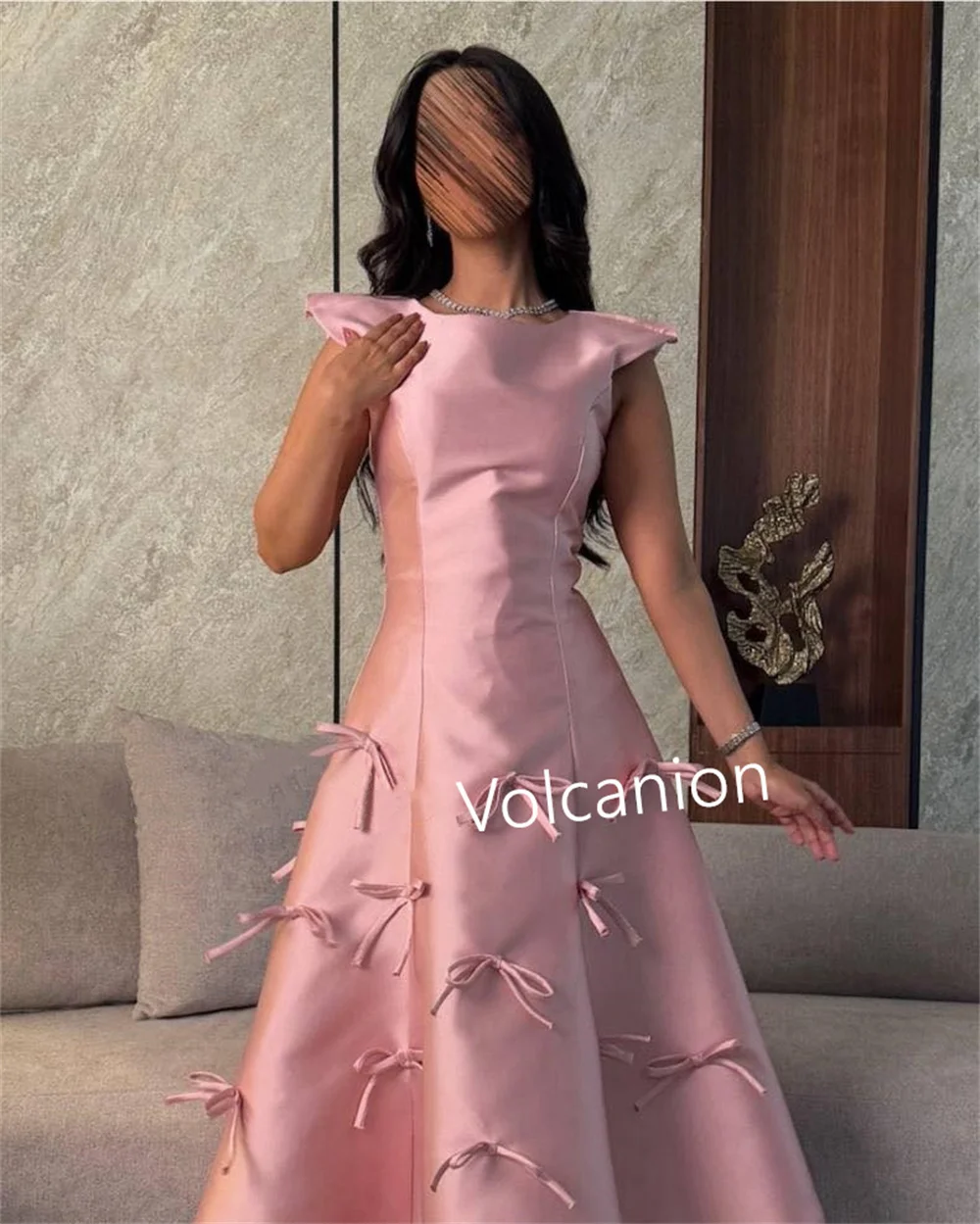 カスタマイズされたシャルムーズリボン A ライン O ネックミディドレスオーダーメイドの機会プロムパーティーエレガントシンプルモダンなスタイル