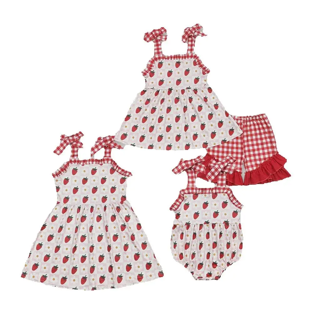 

Baby Girls Strawberry Straps Sister Summer Sibling Clothes Sets
