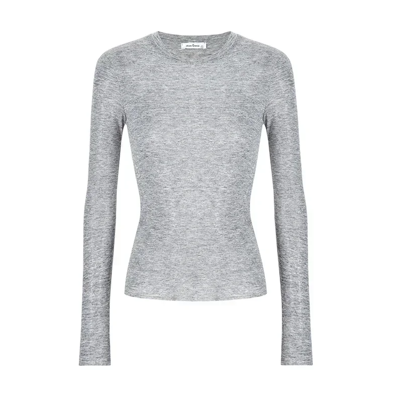 

2025 High Quality Plain Women Cotton T Shirt Elastic Basic T-shirts Female Casual Tops Long Sleeve Sexy Thin T-shirt See Through