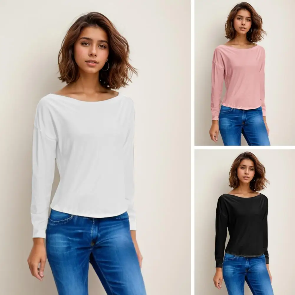 Figure-hugging Top Elegant Women's Pullover Tops Soft Stretchy Fabric Sloping Collar Design Metal Buckle Detail Women Top