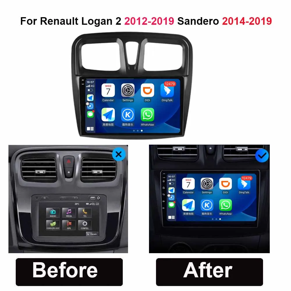 for Renault Logan 2 2012 - 2019 Sandero 2 2014 - 2019 Car Radio Multimedia  Video Player GPS Navi Audio DSP Stereo Head Unit BT