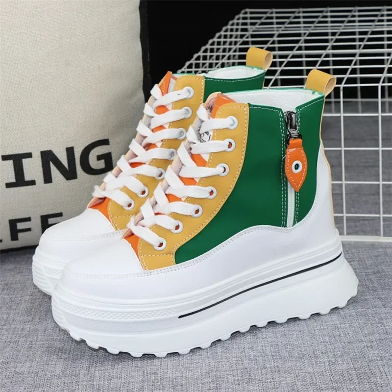 Fashion Color Matching Women's Autumn Winter Daddy Shoes Increase Height 10cm Casual Thick Bottom High-top Ins Women's Sneakers