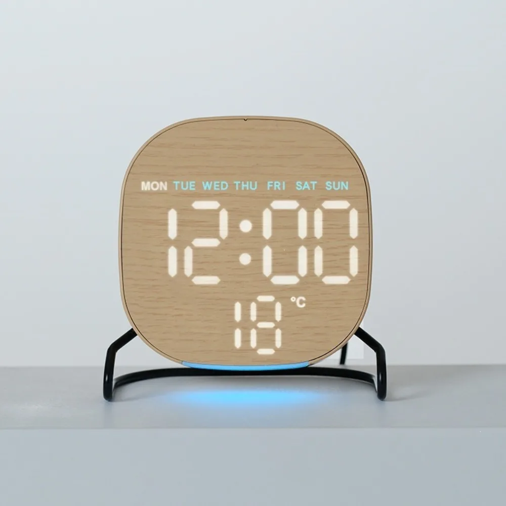Plastic Digital LED Clock Temperature Display Adjustable Brightness Bedside Wake-up Clock Round/Square Minimalist
