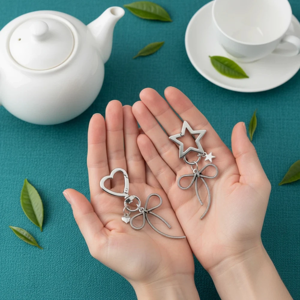 

Y2k Metal Keyring Fashion Luxury Women Heart Star Men Lipstick Keychain Silver Cute Key Ring Accessories Kawaii Love Gift