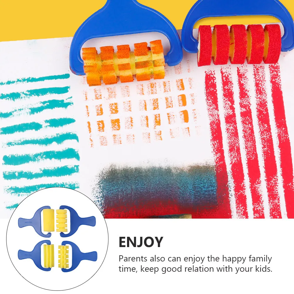 2Sets Kids Sponge Brush Roller Set Easy-Grip Painting Tool for Toddlers Preschoolers Kindergarteners DIY Art Projects