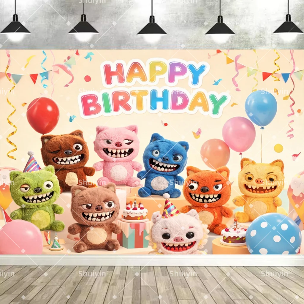 Cartoon Fuggler Themen-Geburtstagsparty-Zubehör Ballons Zähne Hässliches Monster Hintergründe Cupcake-Topper Banner Kinder-Babyparty-Requisiten – Detail 3