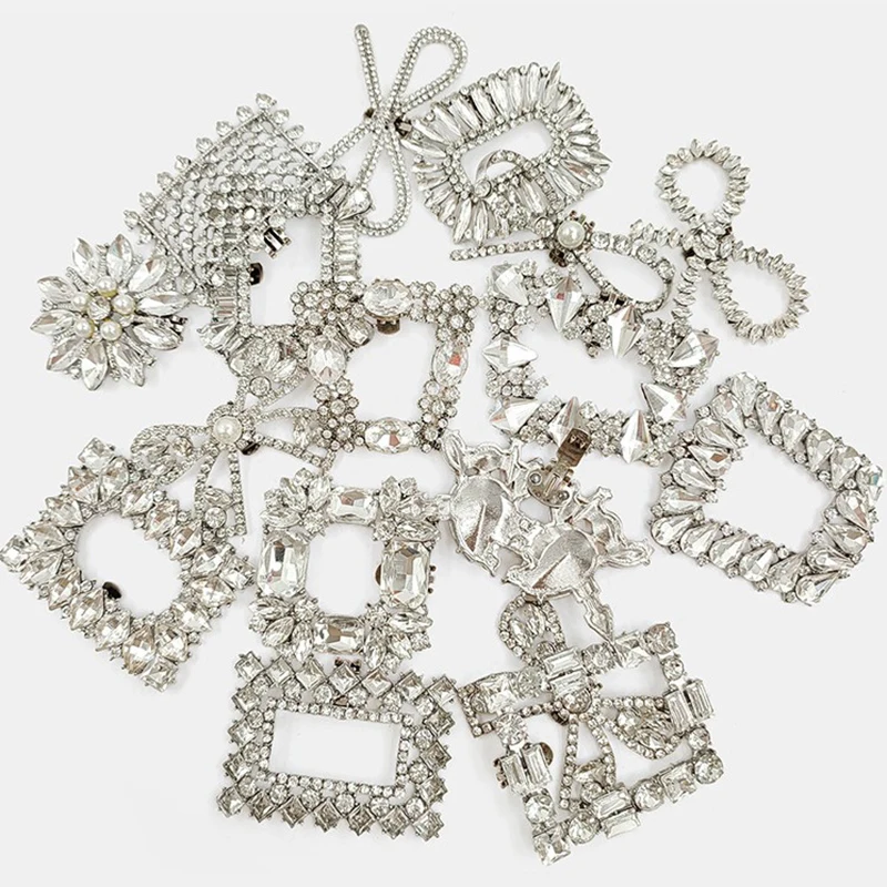 Sepatu kristal klip wanita hak tinggi sepatu pernikahan pengantin wanita berlian imitasi pesona gesper dekorasi yang dapat dilepas aksesori klip sepatu