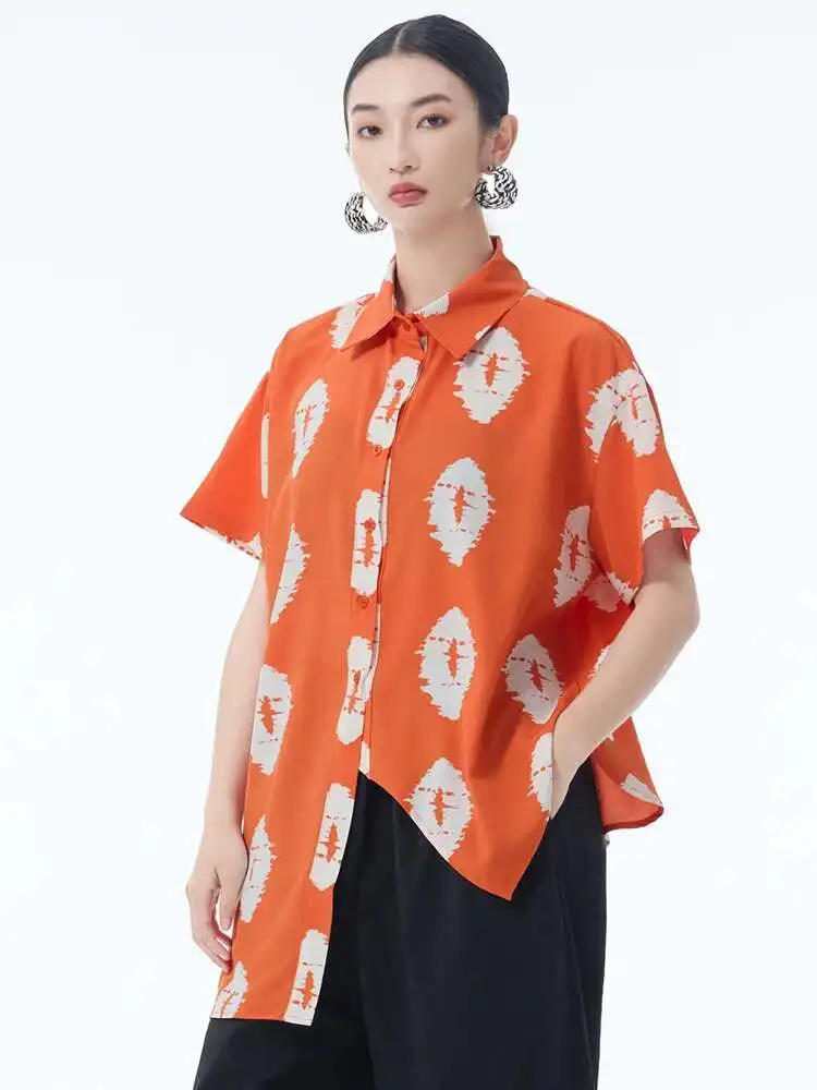 ผู้หญิงสีดํารูปแบบพิมพ์ไม่สม่ําเสมอขนาดใหญ่เสื้อใหม่เสื้อแขนสั้นแฟชั่นฤดูใบไม้ผลิฤดูร้อน