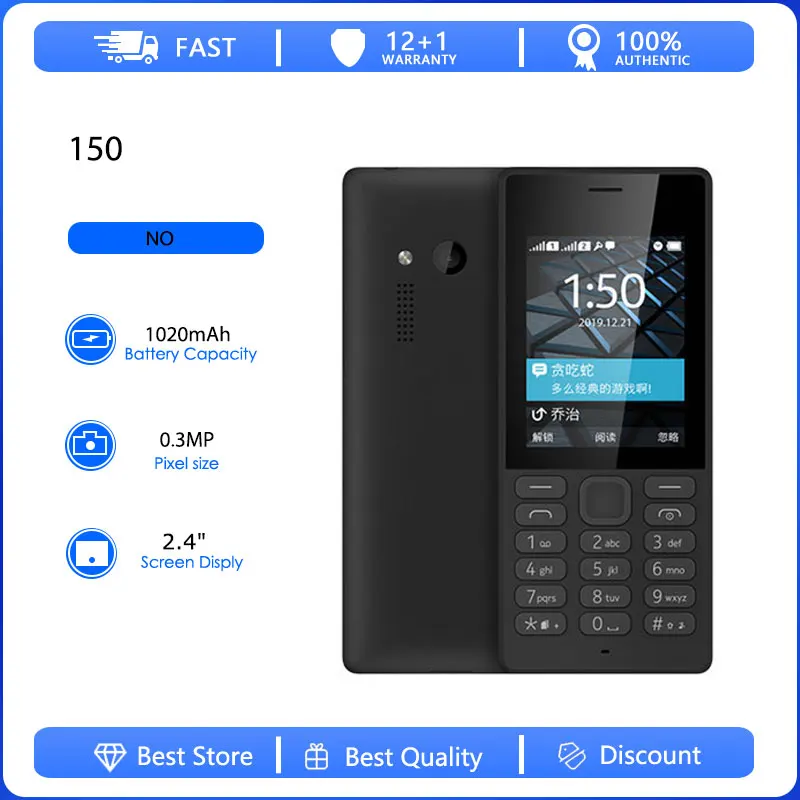 Original Refurbished 150 2G single Sim Unlocked GSM 900/1800 Mobile Phone Russian Arabic Hebrew Keyboard Made in Finland