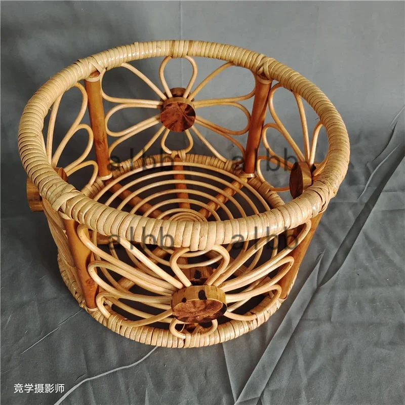 Seggiolone per lettino in bambù e rattan + cestino rotondo per dormire - Oggetti di scena per fotografia neonato Accessori essenziali per servizi fotografici in studio