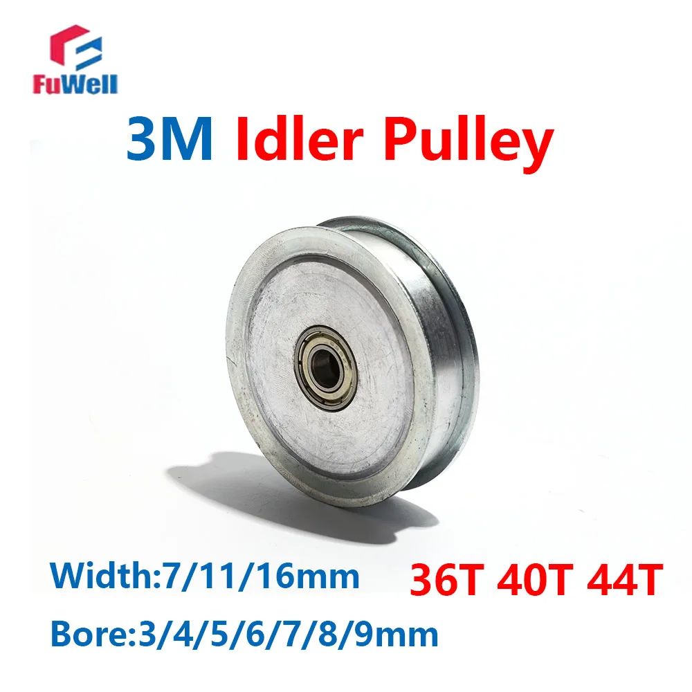 FuWell 3M 36T 40T 44T Synchronous Pulley Bearing Position Idler Pulley Without Teeth For 3D Printer Idler Wheel Width 7/11/16mm