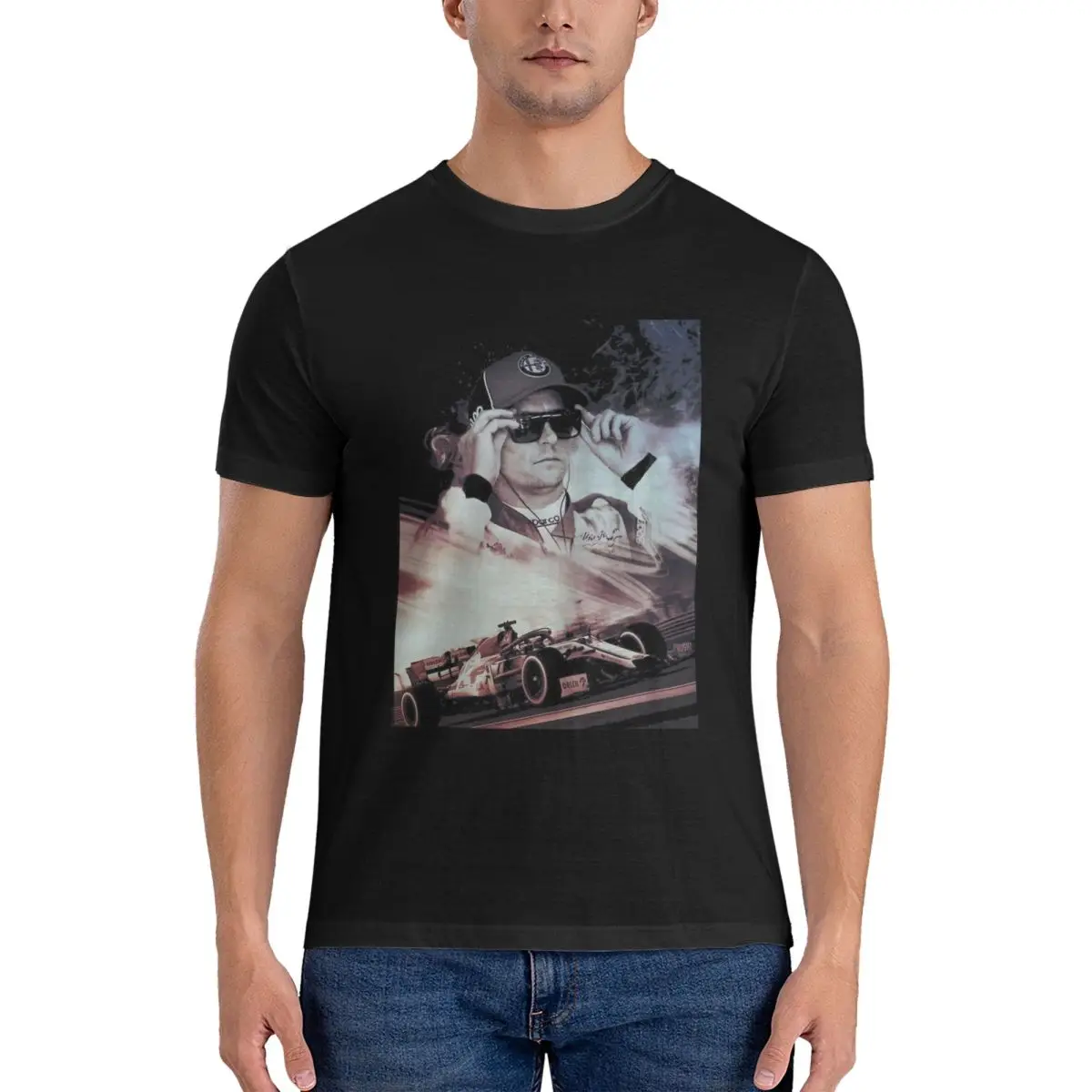 Tiki Kimi Raikkonen Graphic T-Shirts Men F1 teams drivers Vintage Cotton Tees Crewneck Sleeve T Shirts Clothing official-website