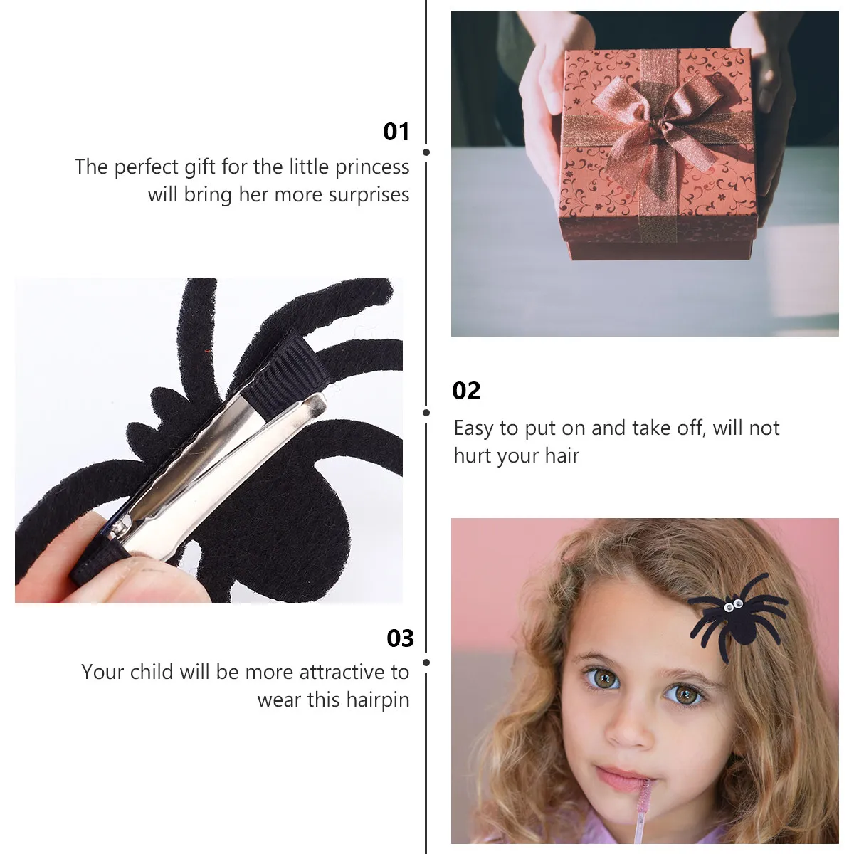 

4Pcs Spider Headpiece for Halloween Kids Hair Clip Costume Accessory Spooky Spider Hairpin Festive Look Party Decoration Gift