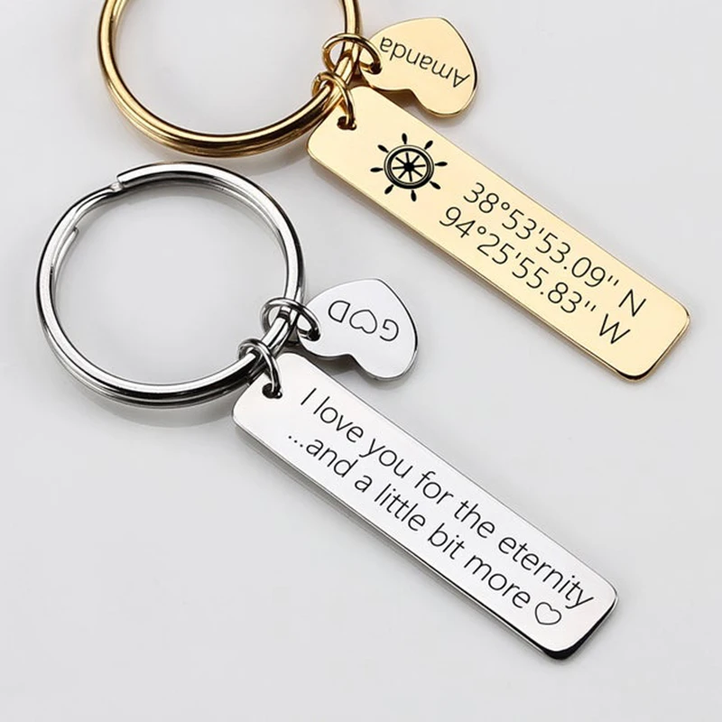 Custom Engraved LOGO Stainless Steel Name Keychain Personalized Customized Products Fashion Love Key Ring Gift Wholesale