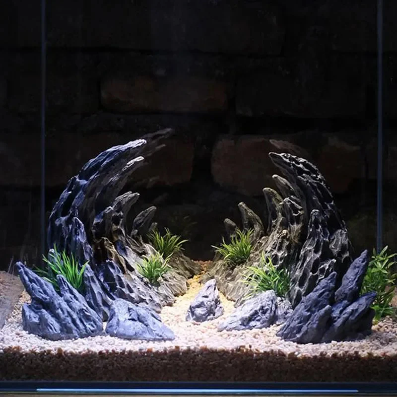 2 Stück Harz-Aquarium-Dekoration, simulierter Canyon-Felsen-Ornament für Fischbecken-Landschaftsgestaltung