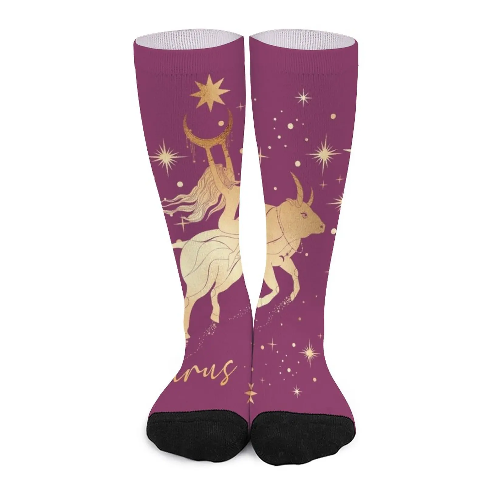 Taurus Astrological Sign Woman Riding a Bull in the Stars - Golden Gray Socks summer heated socks valentine gift ideas