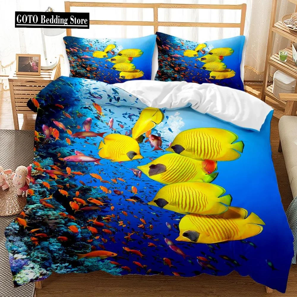 BEST.WENSD Reactive Print ocean Colorful fish Art Winter bedding sets big size US CalifKing 260x240 duvet set bed linen