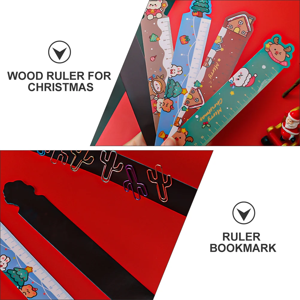 3PCS Christmas Cartoon Rulers Children Measurement Tool Wood Straight Ruler Stationeries for Teaching Drawing Bookmark (Assorted