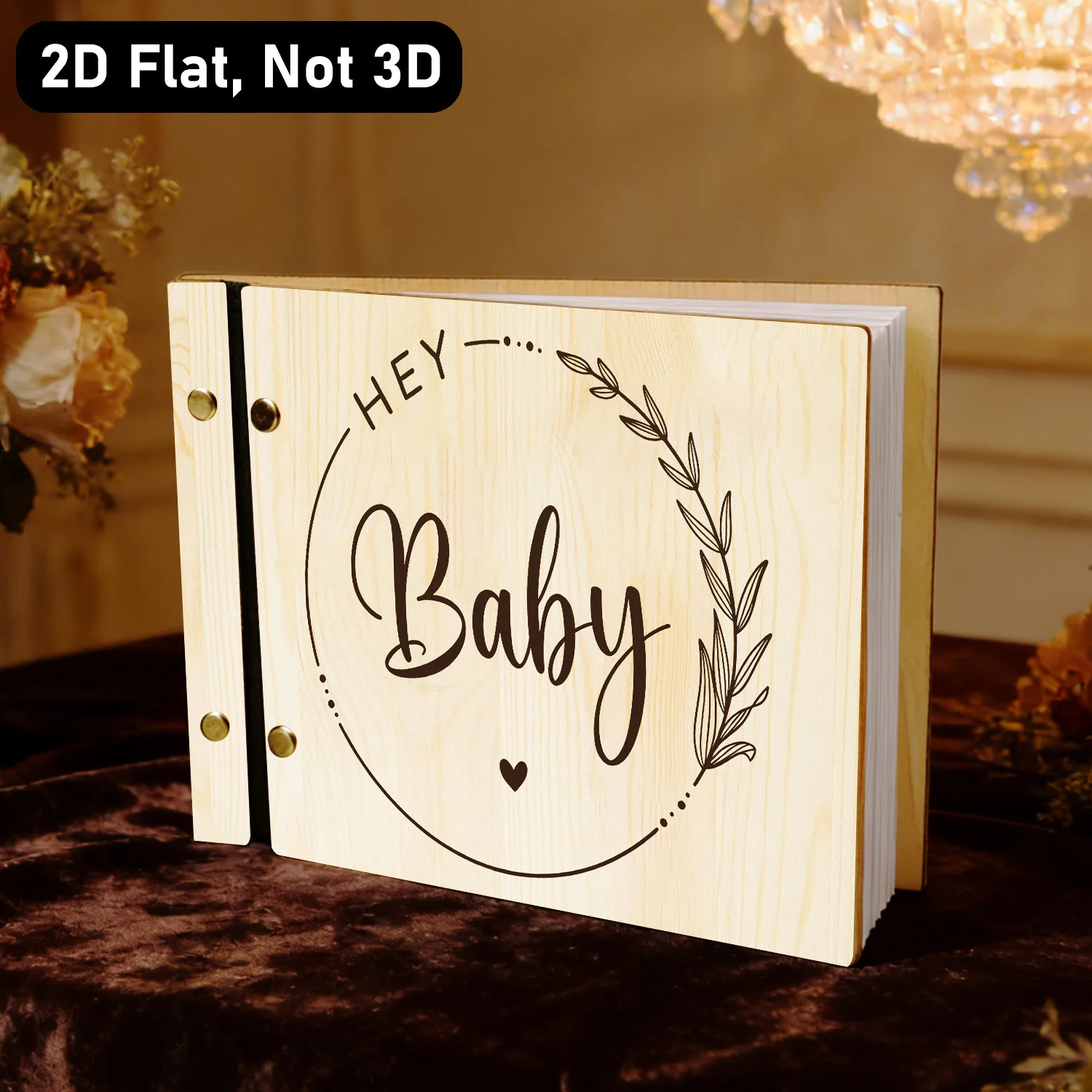 Livro de Visitas de Madeira "Hey Baby", Perfeito para Chás de Bebê, Revelação de Gênero e Celebrações de Recém-Nascidos, Capturando Memórias Preciosas