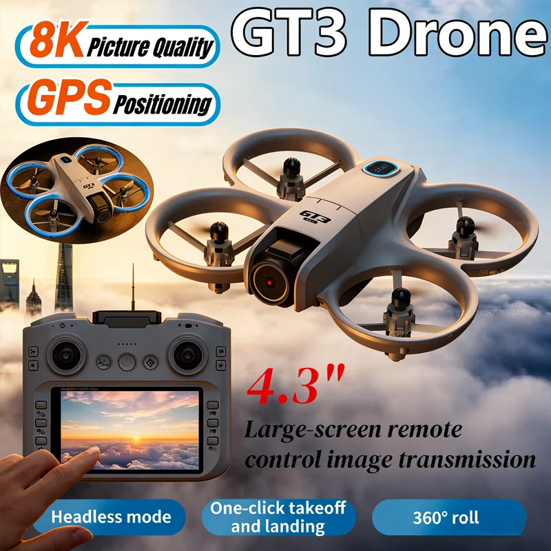 

Дрон 2026 GT3/GT3 MAX 8K HD с пультом управления, режимом Headless и функцией 360° ° Игрушечный квадрокоптер-перевертыш, мини-дрон для детей, подарок