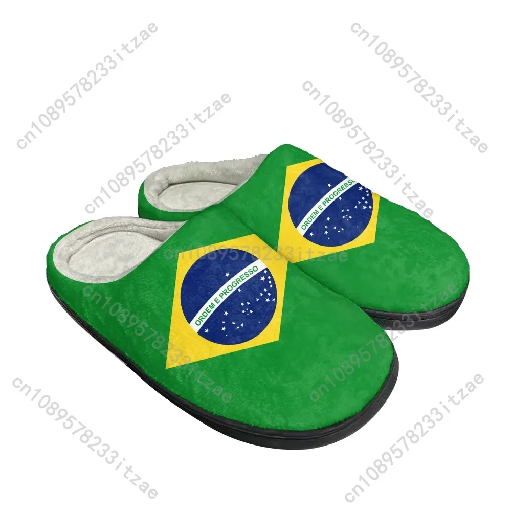 

Hot Cool Brazil Flag Fashion Cotton Custom Slippers Mens Women Teenager Plush Casual Keep Warm Shoes Thermal Comfortable Slipper