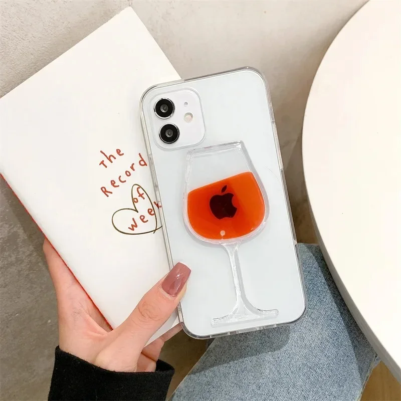 مضحك ثلاثية الأبعاد السائل النبيذ الأحمر الزجاج قضية الهاتف آيفون 15 14 12 11 13 برو ماكس زائد لطيف بريق الشفاه غطاء واضح