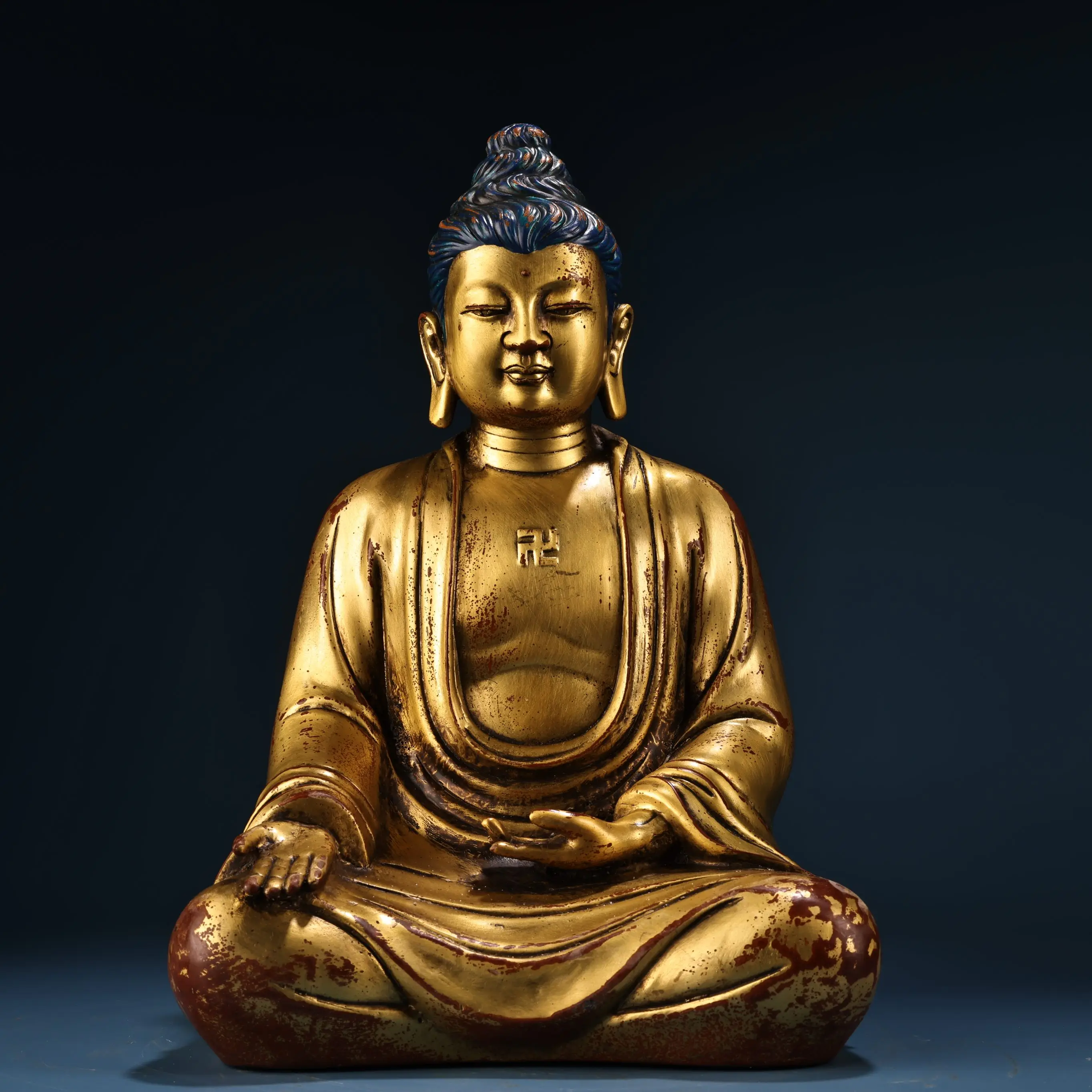 

13"Tibetan Temple Collection Old Purple Bronze Gilded High Relief Northern Wei Buddha Shakyamuni Amitabha Buddha Worship Hall