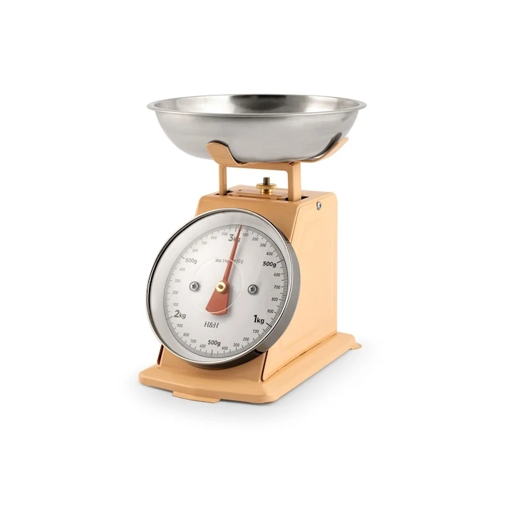 Mechanical kitchen scale, beige stainless steel rectangular bowl weight measurement