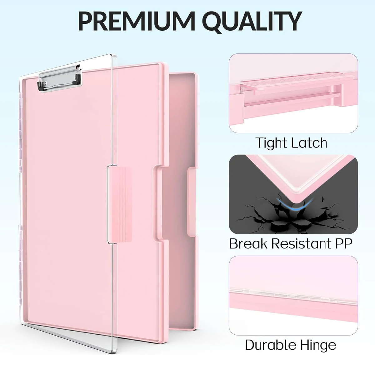 Pink Project Folder, Clipboard with Storage, 2 Storage Spaces, Dry Erase Plastic Clipboard