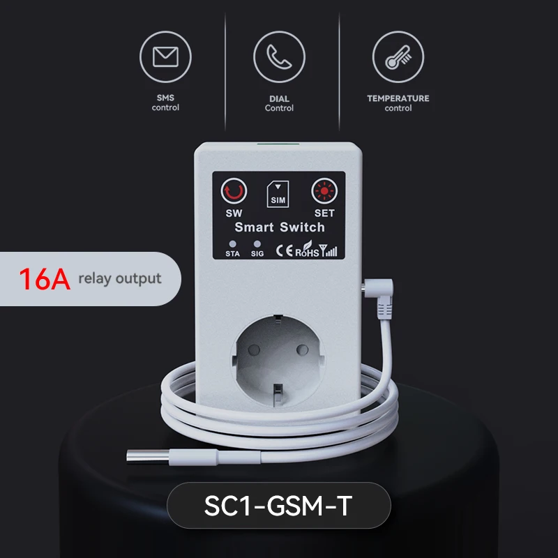 EU UK GSM Power Socket Remote Control 16A Smart Switch Temperature Sensor Controller Intelligent Relay