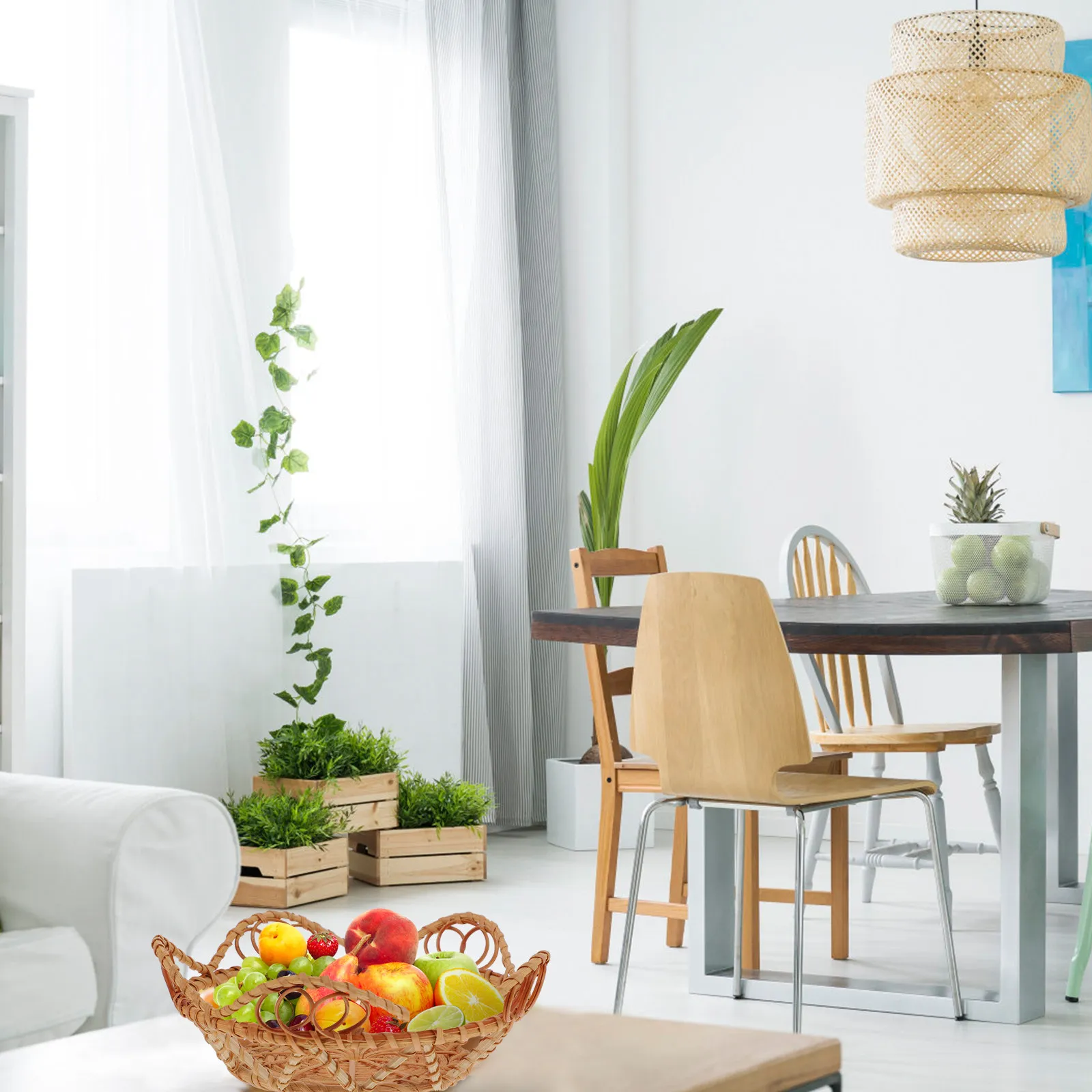 1Pcs Elegant Rattan Woven Fruit Basket Multi-Functional Storage Basket for Kitchen Living Room Home Decor Gift Natural Handmade