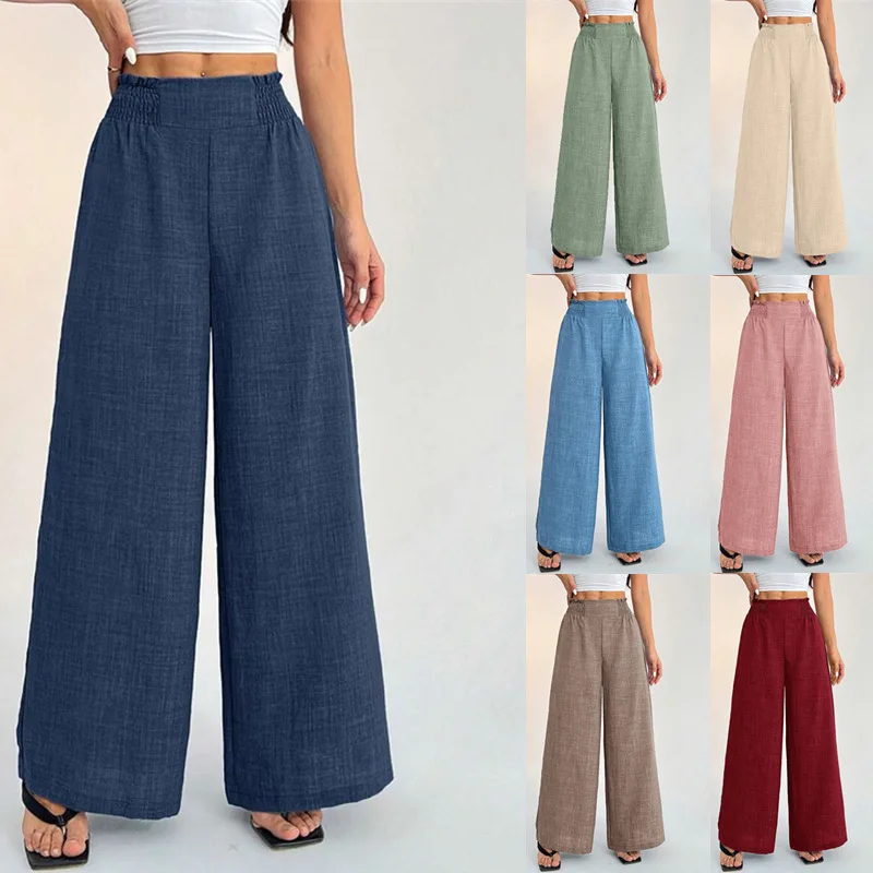 Fashionable  Color Elastic Wide Leg Pants Women's Clothing 2026 Cross-Border Independent Station New Style Casual Chic
