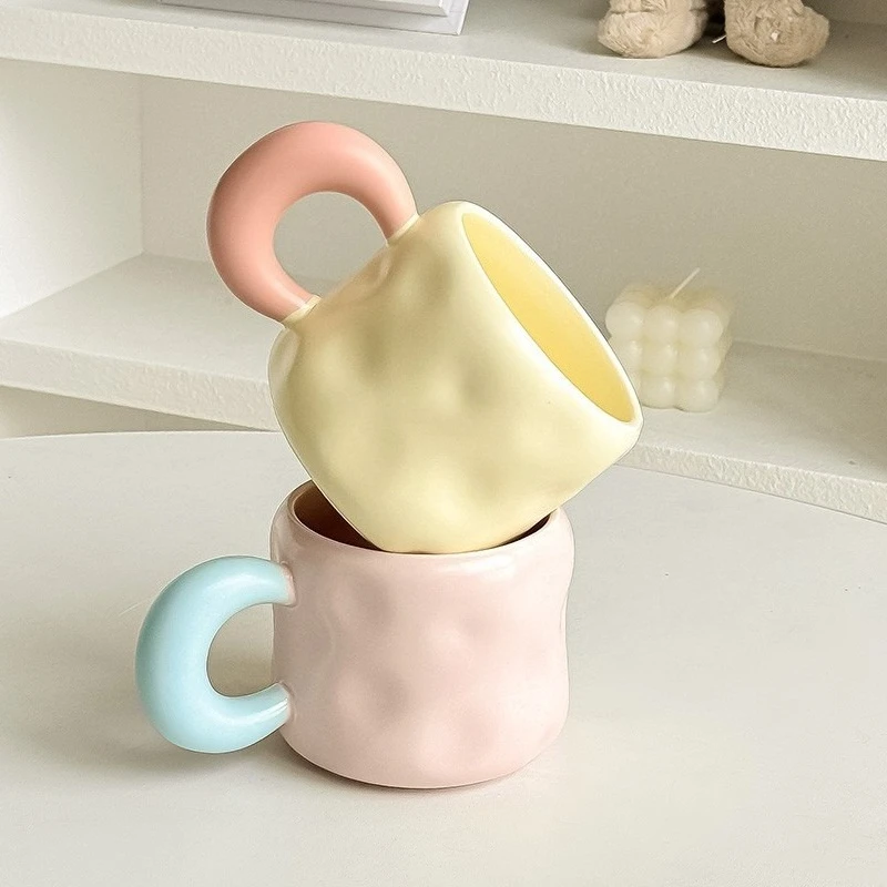 

2025 New Internet-Famous Cream-Style Cute Girl'S Ceramic Water Cup High-Aesthetic Home Coffee Cups High-Quality Office Mug Set
