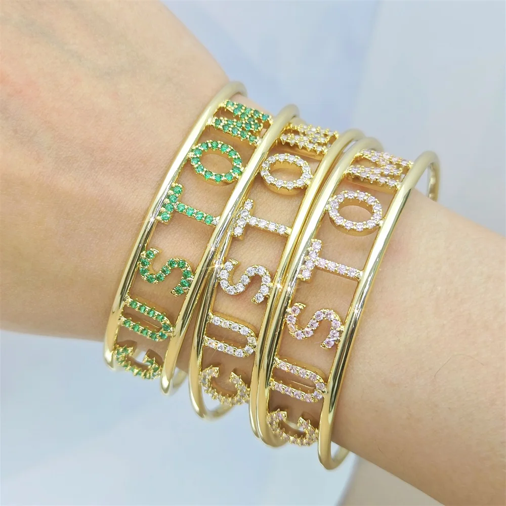 2023 Personalized Name 9mm Letter Open Cuff Bangle Custom Hallow Women Bangle Bracelet Anniversary  Gifts Jewelry