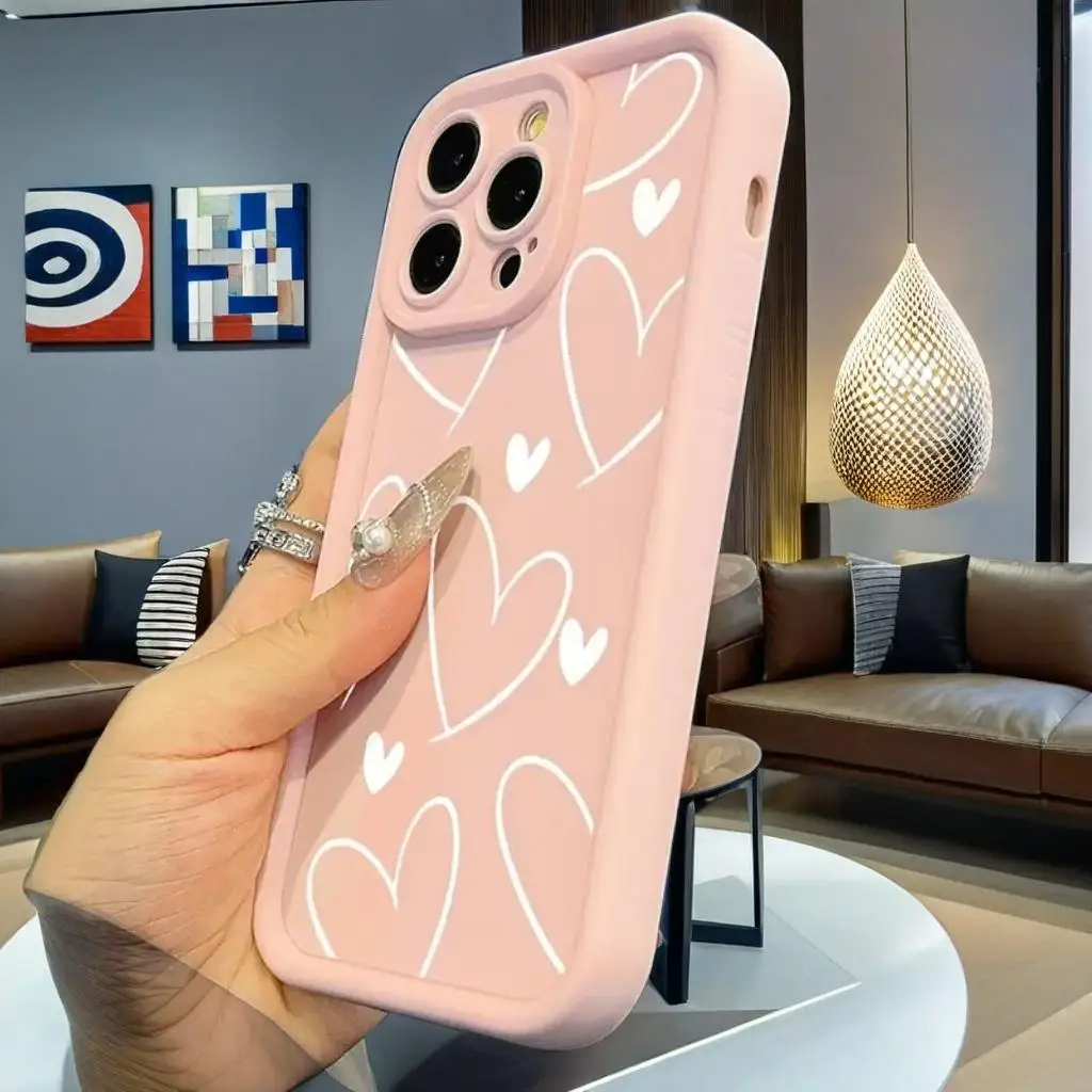 

For iPhone 16 15 Pink heart-shaped cute simple phone case suitable 14 13 12 11 Pro Max X XS XR 7 8 Plus 15 16 14 13 12 11 Pro