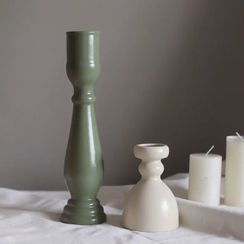 Ins Style Ceramic Candlestick Creative Ceramic Vase Candle Holder Decor Living Room Home Homestay Decorations Simple Pure Color