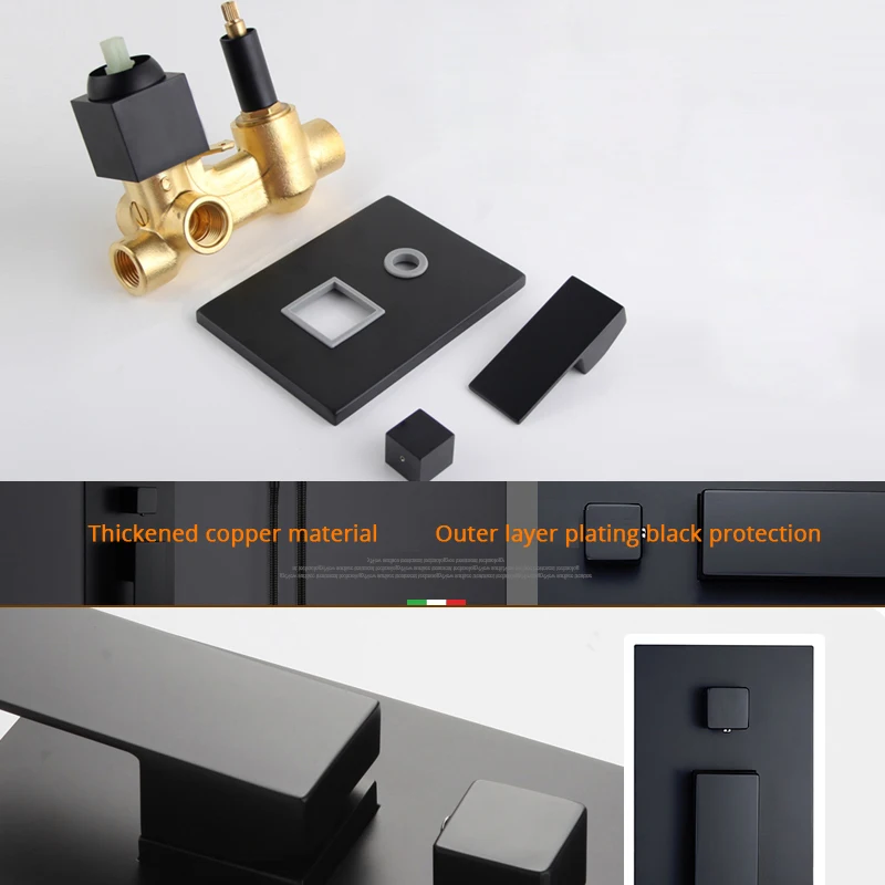 BAKALA Black  Stainless Steel in Wall Shower Set Rainfall Bathroom Shower Faucet Wall Shower Hot and Cold Mixer Handheld Spray image 4