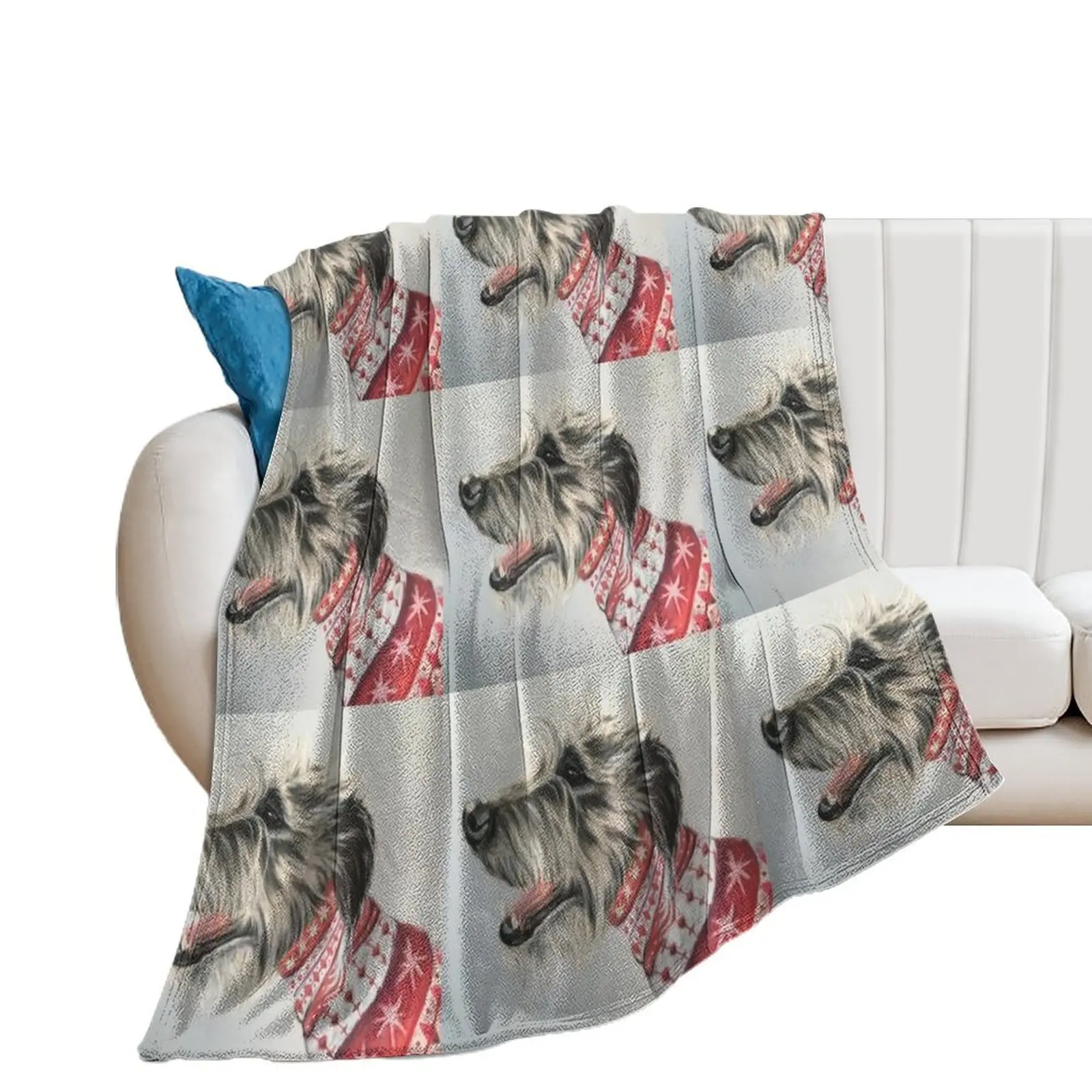 Scruffy Lurcher in Christmas jumper Throw Blanket Furry Bed Blankets