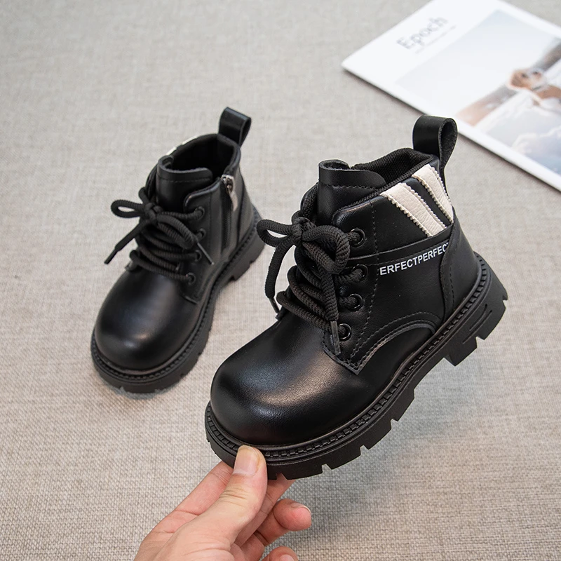 أحذية قصيرة للأطفال، أحذية بناتي على الطراز البريطاني عصرية بنعل ناعم مع أحذية فردية جلدية مضادة للانزلاق ومقاومة للاهتراء #4
