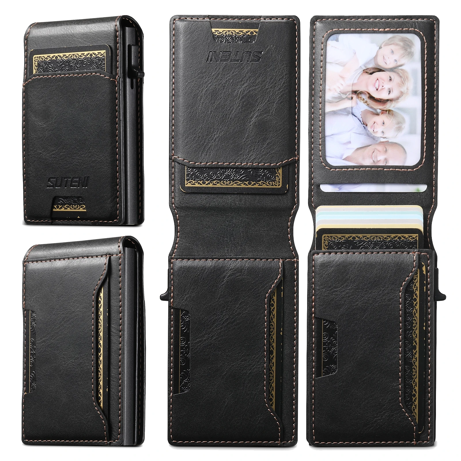 SUTENI Kartensteckplatz, Brieftasche, Flip-Cover, Kartenbox aus Kunstleder, drückt den Knopf automatisch die Karte aus – Detail 17
