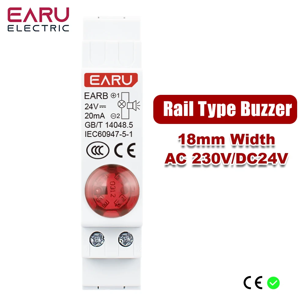 18MM Din Rail Mount LED Signal Lamp Audible and Visual Buzzers Series AC 220V DC 24V Indicating Indication Pilot Lights Red