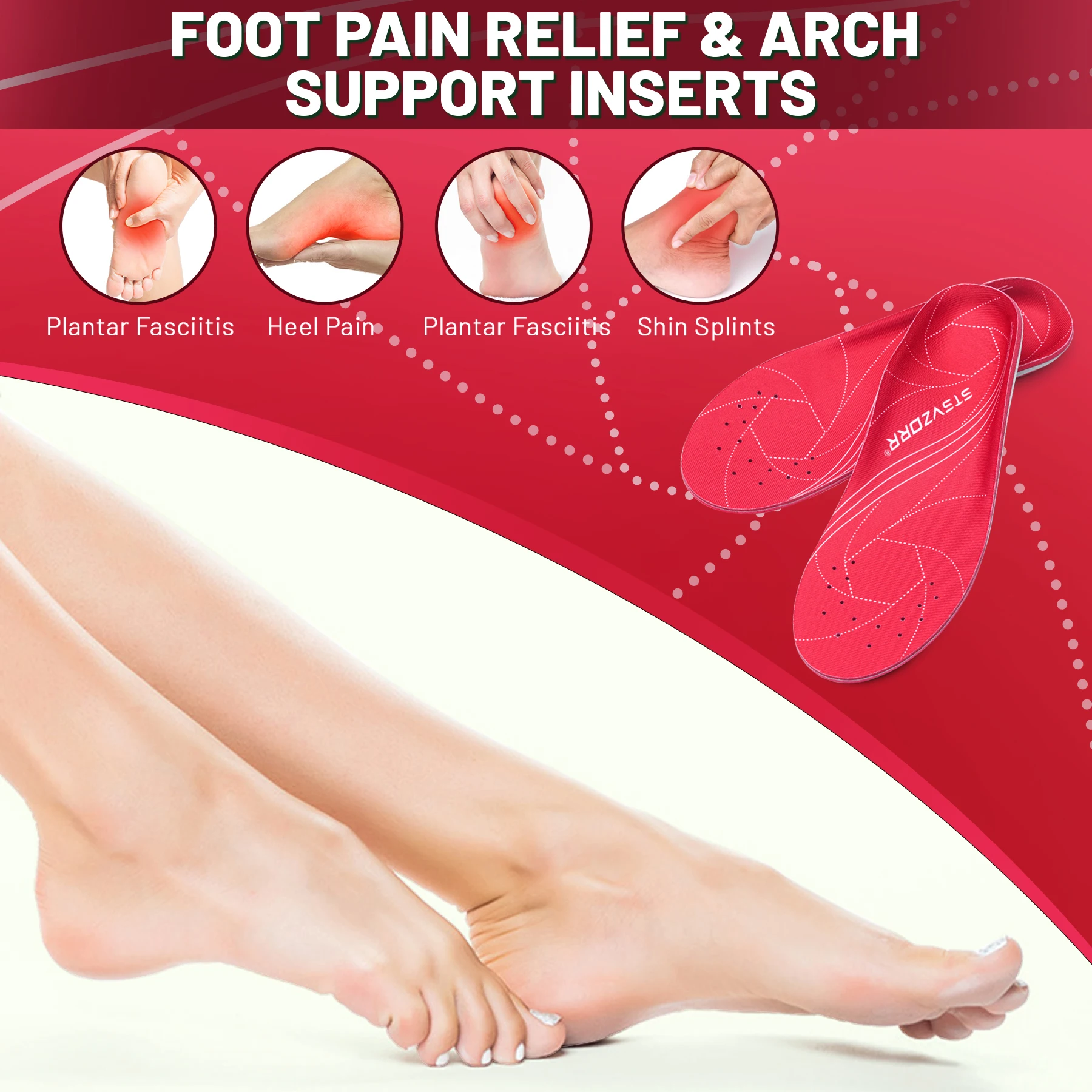 Arch Heavy Support Pain Relief Orthotics  Flat Foot Heel Pads Plantar Fasciitis Work Boots Insole Inserts for Men and Wome